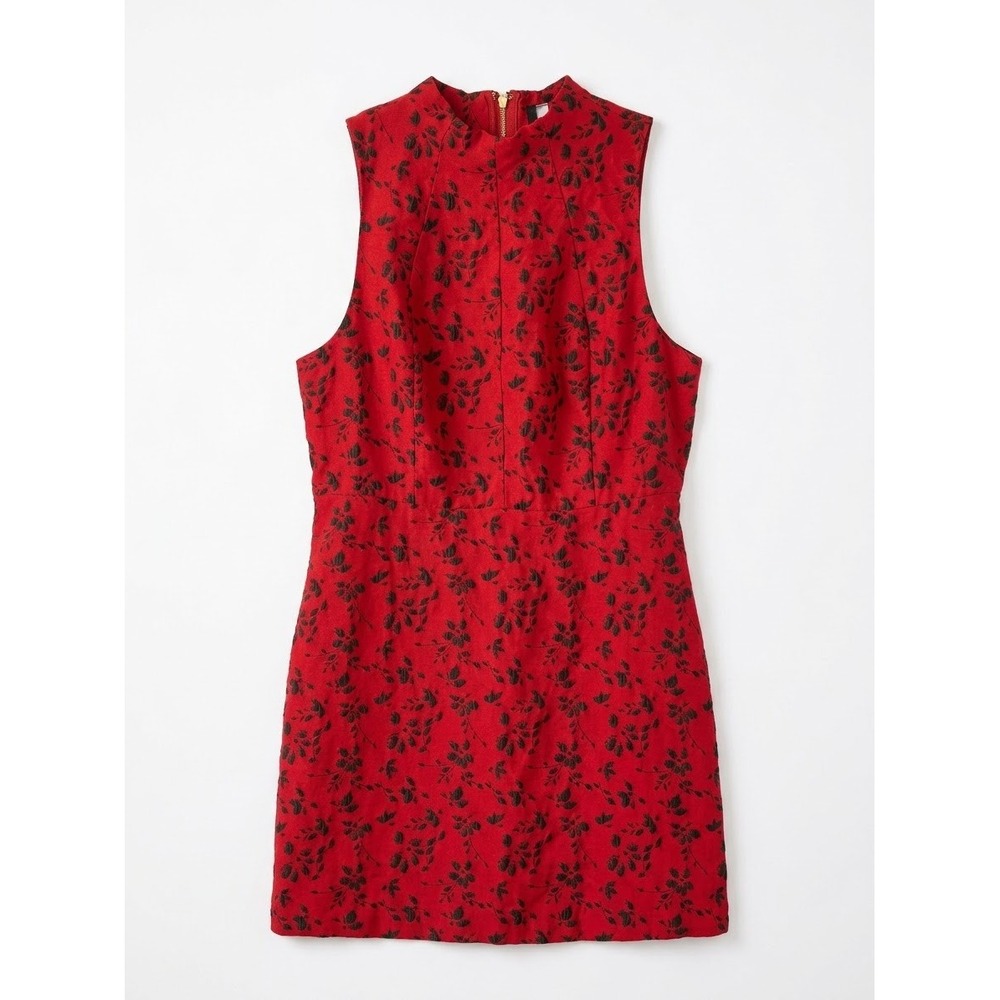 Kensie Womens Red Black Floral Jacquard Mock Neck Sleeveless Shift Dress Large
